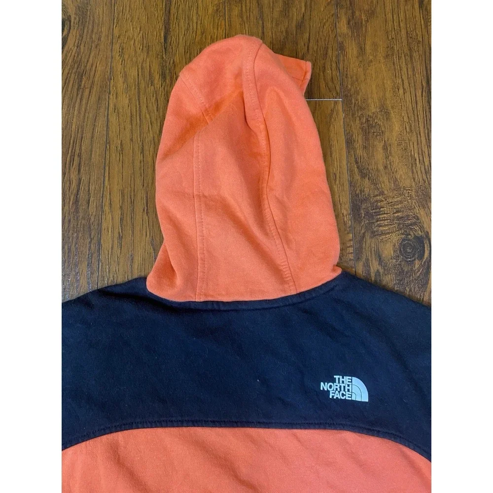 The North Face Girls Hoodie Orange Black Colorblock Fleece Pullover Large 14/16